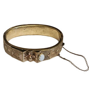 Antique Victorian B&B Bates Bacon Gold Filled Hinged Opal Bracelet Safety Chain